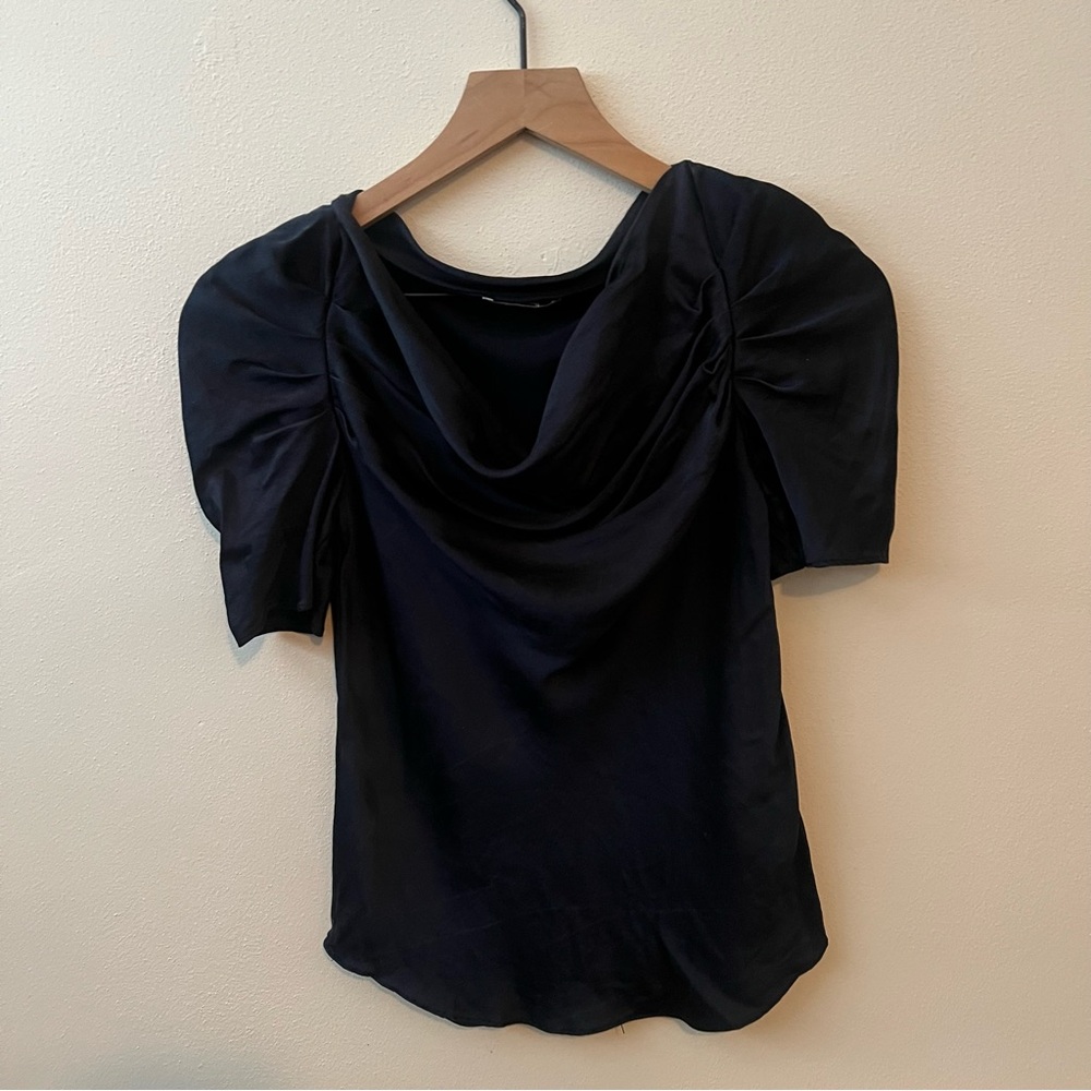 Adam Lippes Blue Ruched Short Sleeve Silk  Blouse